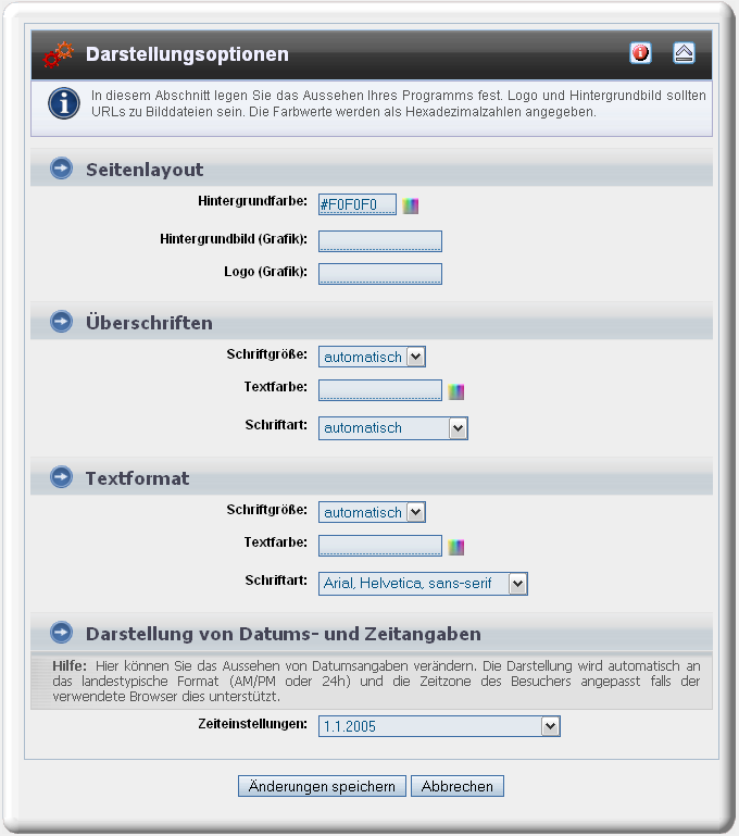 Men zur Einstellung von Darstellungsoptionen